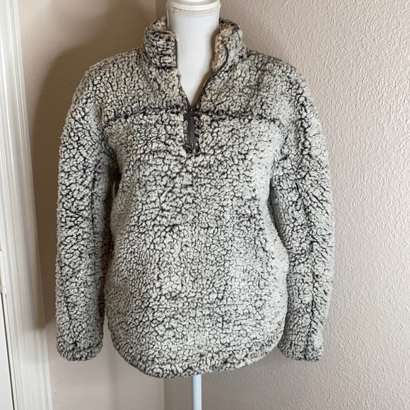 Teddy fleece half zip pull over with pockets grey - Picture 1 of 9